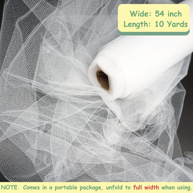 Ableme Deco White Tulle Fabric Rolls, 54 Inch by 10 Yards (30 ft) Tulle Ribbon for Wedding Party Decoration Sheer Fabric Spool Bolt, Ceiling Decor, Tutu Skirt, Christmas Gift Wrapping, Soft & Drape (White) - Image 4